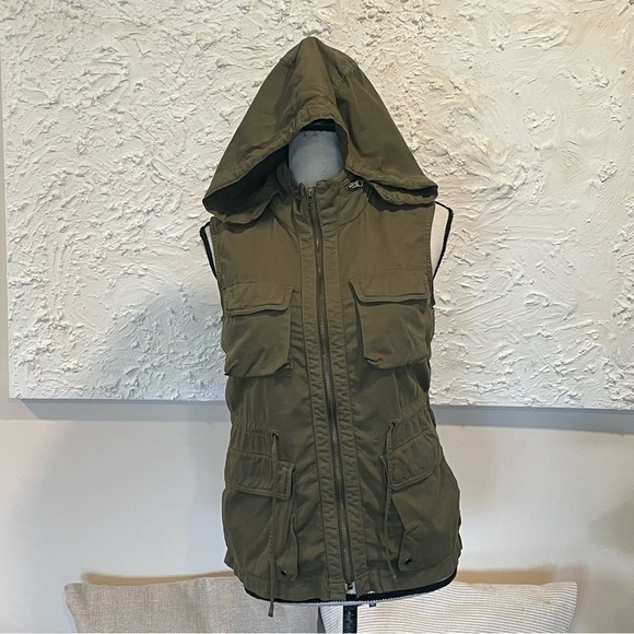 J Crew Women's Classic Twill Chino Military Cargo Vest Stow Hoodie Green Sz XS - Picture 1 of 9